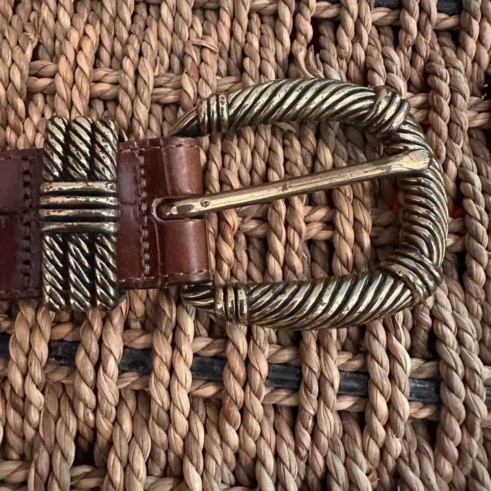 Brighton 1994 women’s brown reptile gold brush buckle leather L belt